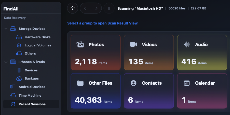 FindMeAll scan interface